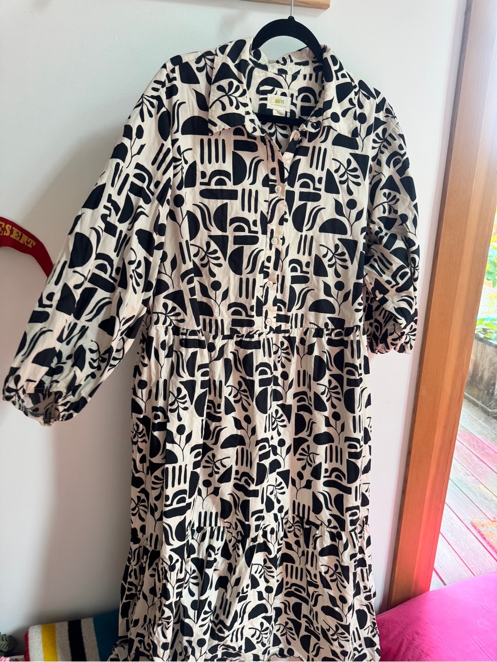 Anthropologie Black & White Graphic Midi Shirt Dress - Picture 5 of 5